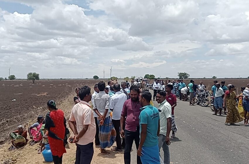  தனியார் காற்றாலைக்காக விவசாய நிலத்தில் வண்டிப்பாதையை அளக்க   கிராம மக்கள் எதிர்ப்பு