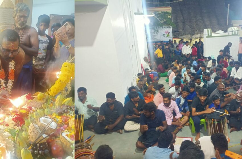  கன்னி பூஜையில் ஐயப்பன் பஜனை ; மாலை அணிந்தவர்களுக்கு பாதபூஜை