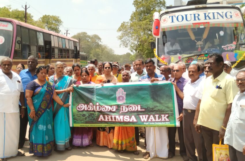  கோவில்பட்டியில் அகிம்சை நடைபயண குழுவினருக்கு வரவேற்பு