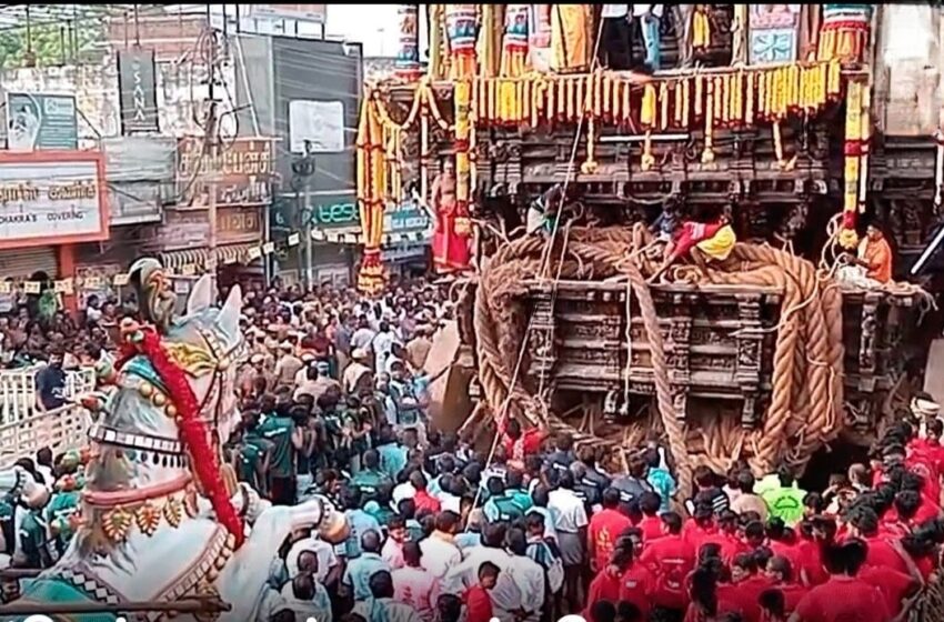  திருநெல்வேலி நெல்லையப்பர் கோவில் ஆனி திருவிழா தேரோட்டம்;  3 முறை வடம்  அறுந்ததால் பரபரப்பு